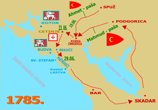  Mapa pohara Mahmud pase Busatlije 1785/ History of Montenegro - Istorija Crne Gore  